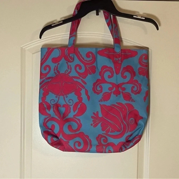 Lily Pulitzer x Estee Lauder Pink Blue Ocean Theme Canvas Beach Tote - Picture 2 of 7